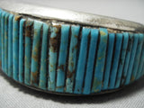 Opulent Vintage Native American Navajo #8 Turquoise Corn Row Inlay Sterling Silver Bracelet Old-Nativo Arts
