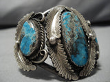 Opulent Vintage Native American Navajo Blue Diamond Turquoise Sterling Silver Bracelet Old Cuff-Nativo Arts