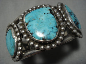 Opulent Vintage Native American Navajo Blue Diamond Turquoise Sterling Silver Bracelet Old-Nativo Arts