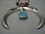 Opulent Vintage Native American Navajo Blue Warrior Turquoise Sterling Silver Necklace Old-Nativo Arts