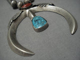 Opulent Vintage Native American Navajo Blue Warrior Turquoise Sterling Silver Necklace Old-Nativo Arts