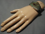 Opulent Vintage Native American Navajo Chunky Green Turquoise Sterling Silver Bracelet Old-Nativo Arts