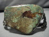 Opulent Vintage Native American Navajo Chunky Green Turquoise Sterling Silver Bracelet Old-Nativo Arts