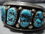 Opulent Vintage Native American Navajo Chunky Turquoise Sterling Silver Bracelet Old-Nativo Arts
