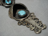 Opulent Vintage Native American Navajo Dangling Turquoise Sterling Silver Bracelet Old-Nativo Arts