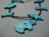 Opulent Vintage Native American Navajo Hand Carved Turquoise Fetish Sterling Silver Necklace Old-Nativo Arts