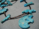 Opulent Vintage Native American Navajo Hand Carved Turquoise Fetish Sterling Silver Necklace Old-Nativo Arts