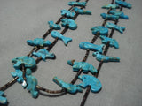 Opulent Vintage Native American Navajo Hand Carved Turquoise Fetish Sterling Silver Necklace Old-Nativo Arts