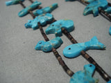 Opulent Vintage Native American Navajo Hand Carved Turquoise Fetish Sterling Silver Necklace Old-Nativo Arts