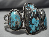 Opulent Vintage Native American Navajo Smokey Bisbee Turquoise Sterling Silver Bracelet Old-Nativo Arts