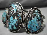 Opulent Vintage Native American Navajo Smokey Bisbee Turquoise Sterling Silver Bracelet Old-Nativo Arts