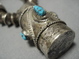 Opulent Vintage Native American Navajo Sterling Silver Turquoise Drum Necklace Old-Nativo Arts