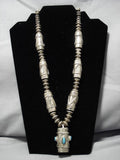 Opulent Vintage Native American Navajo Sterling Silver Turquoise Drum Necklace Old-Nativo Arts