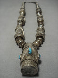 Opulent Vintage Native American Navajo Sterling Silver Turquoise Drum Necklace Old-Nativo Arts