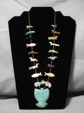 Opulent Vintage Native American Navajo Turquoise Bird Sterling Silver Fetish Necklace-Nativo Arts