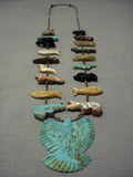 Opulent Vintage Native American Navajo Turquoise Bird Sterling Silver Fetish Necklace-Nativo Arts