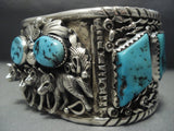 Opulent Vintage Navaj Wolf Pacl Turquoise Sterling Native American Jewelry Silver Bracelet Old Pawn-Nativo Arts