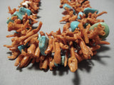 Opulent Vintage Navajo 228 Gram Coral Turquoise Native American Necklace Old-Nativo Arts