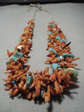 Opulent Vintage Navajo 228 Gram Coral Turquoise Native American Necklace Old-Nativo Arts