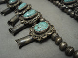 Opulent Vintage Navajo #8 Number 8 Turquoise Native American Jewelry Silver Squash Blossom Necklace-Nativo Arts