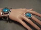 Opulent Vintage Navajo Bisbee/ Persin Turquoise Native American Jewelry Silver Bracelet Ring-Nativo Arts