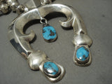 Opulent Vintage Navajo 'Bisbee Turquoise' Native American Jewelry Silver Squash Blossom Necklace-Nativo Arts