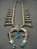 Opulent Vintage Navajo 'Bisbee Turquoise' Native American Jewelry Silver Squash Blossom Necklace-Nativo Arts