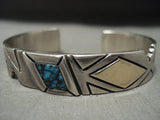 Opulent Vintage Navajo Blue Diamond Turquoise Real Gold Native American Jewelry Silver Bracelet-Nativo Arts