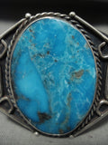 Opulent Vintage Navajo Blue Gem Turquoise Native American Jewelry Silver Bracelet Old-Nativo Arts