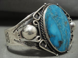 Opulent Vintage Navajo Blue Gem Turquoise Native American Jewelry Silver Bracelet Old-Nativo Arts
