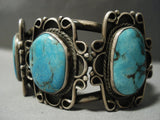 Opulent Vintage Navajo Blue Wind Turquoise Heavy Native American Jewelry Silver Bracelet-Nativo Arts