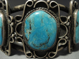Opulent Vintage Navajo Blue Wind Turquoise Heavy Native American Jewelry Silver Bracelet-Nativo Arts