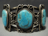 Opulent Vintage Navajo Blue Wind Turquoise Heavy Native American Jewelry Silver Bracelet-Nativo Arts