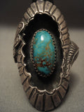 Opulent Vintage Navajo Carl And Irene Clark Turquoise Native American Jewelry Silver Ring-Nativo Arts