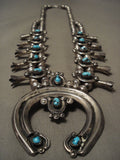 Opulent Vintage Navajo 'Domed Bisbee Turquoise' Native American Jewelry Silver Squash Blossom Necklace layaway-Nativo Arts