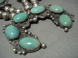 Opulent Vintage Navajo 'Domed Royston Turquoise' Native American Jewelry Silver Squash Blossom Necklace-Nativo Arts