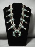 Opulent Vintage Navajo 'Domed Royston Turquoise' Native American Jewelry Silver Squash Blossom Necklace-Nativo Arts