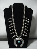 Opulent Vintage Navajo Hogan Native American Jewelry Silver Squash Blossom Bisbee Turquoise Necklace-Nativo Arts