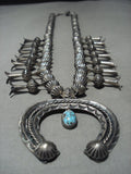 Opulent Vintage Navajo Hogan Native American Jewelry Silver Squash Blossom Bisbee Turquoise Necklace-Nativo Arts