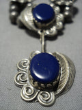 Opulent Vintage Navajo Lapis Sterling Silver Leaf Necklace Old Native American Jewelry-Nativo Arts