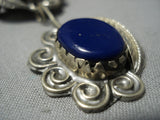 Opulent Vintage Navajo Lapis Sterling Silver Leaf Necklace Old Native American Jewelry-Nativo Arts