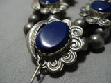 Opulent Vintage Navajo Lapis Sterling Silver Leaf Necklace Old Native American Jewelry-Nativo Arts