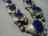 Opulent Vintage Navajo Lapis Sterling Silver Leaf Necklace Old Native American Jewelry-Nativo Arts