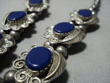 Opulent Vintage Navajo Lapis Sterling Silver Leaf Necklace Old Native American Jewelry-Nativo Arts