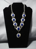 Opulent Vintage Navajo Lapis Sterling Silver Leaf Necklace Old Native American Jewelry-Nativo Arts