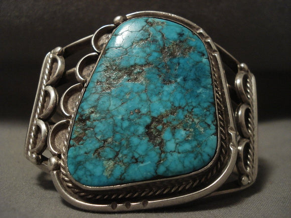 Opulent Vintage Navajo Lone Mountain Turquoise Native American Jewelry Silver Bracelet-Nativo Arts