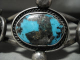 Opulent Vintage Navajo Natural Persin Turquoise Native American Jewelry Silver Bead Bracelet Old-Nativo Arts