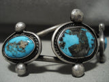Opulent Vintage Navajo Natural Persin Turquoise Native American Jewelry Silver Bead Bracelet Old-Nativo Arts