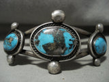 Opulent Vintage Navajo Natural Persin Turquoise Native American Jewelry Silver Bead Bracelet Old-Nativo Arts