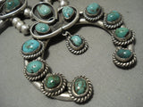 Opulent Vintage Navajo Natural Royston Turquoise Native American Jewelry Silver Squash Blossom Necklace-Nativo Arts